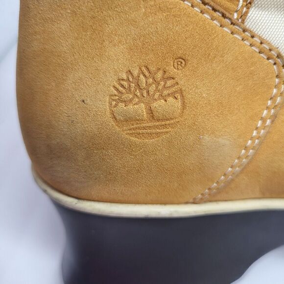 Timberland Wedge Chukka Ankle Boots 9M Tan Leather Suede Square Toe Lace Up 90s - Picture 12 of 13